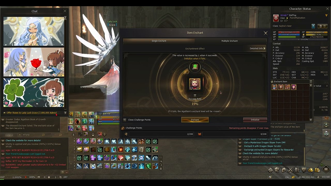 Lineage II Official Naia Server: Enchanting Greater Zodiac Agathion for Skill Cooldown -3%