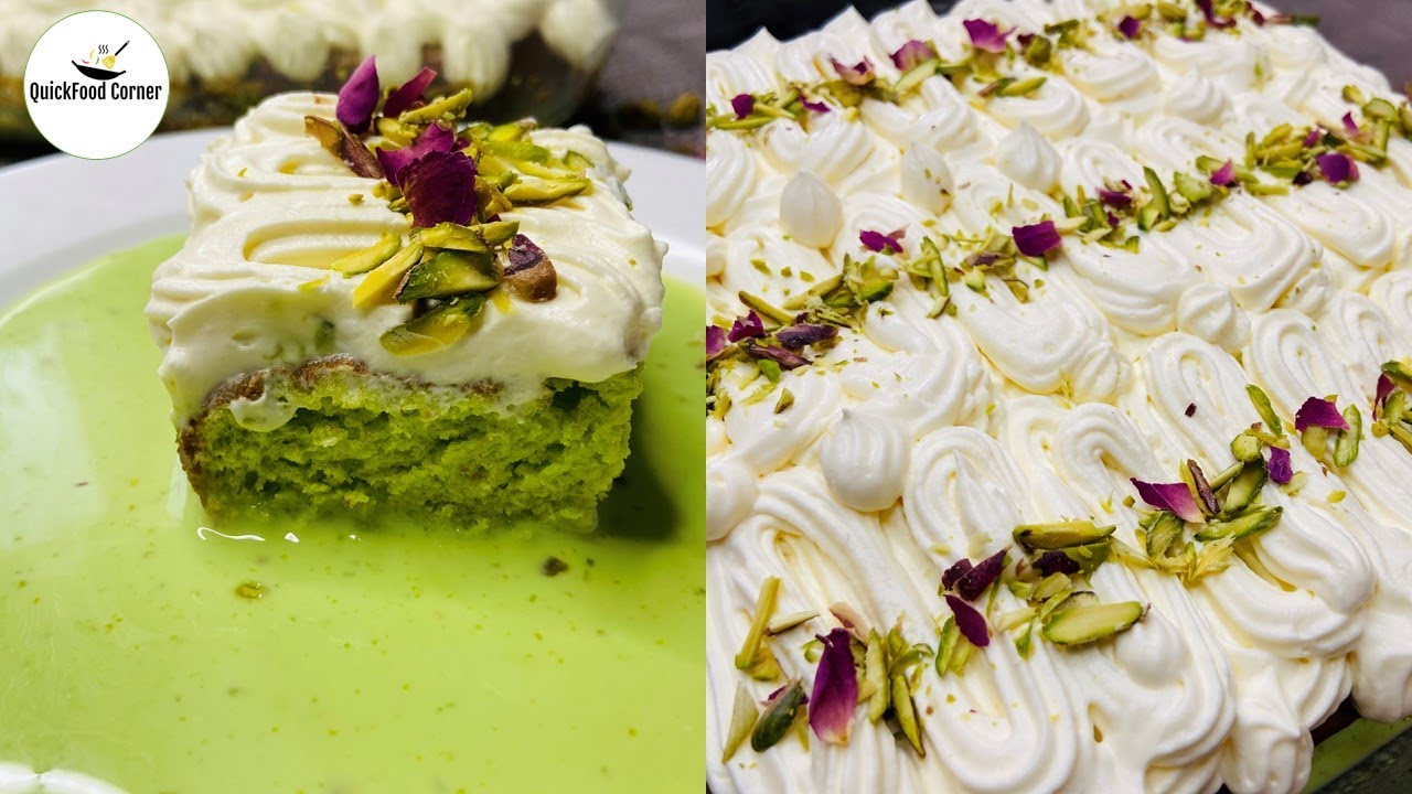 PISTACHIO MILK CAKE|  کريمی پستہ کيک | Tres Leches Pistachio Milk Cake|  QuickFood Corner