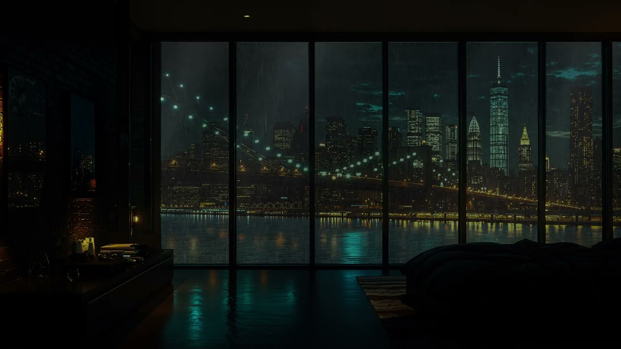 Cozy Luxury Apartment Rainy Night 🌧️ Rain on Glass & Fireplace Sounds to Relax