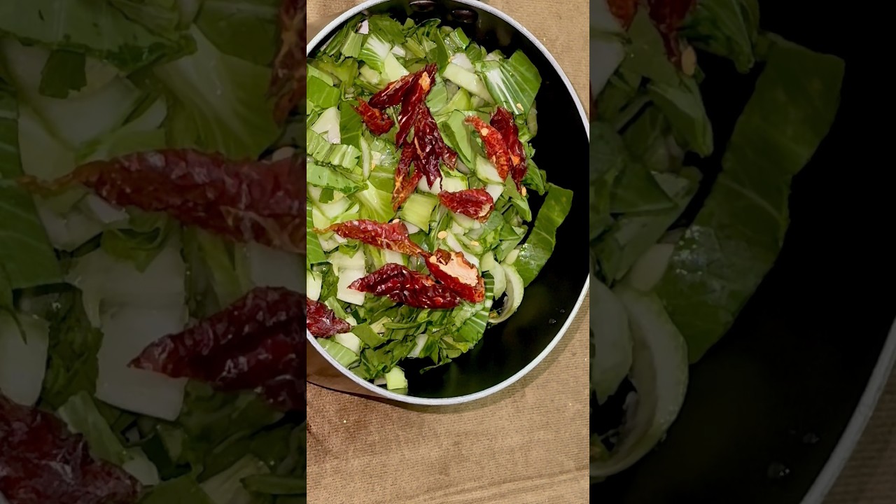Cooking Bok Choy 🥬 with air dried red chilli and cheese #cooking #food #youtubeshorts #ytshorts