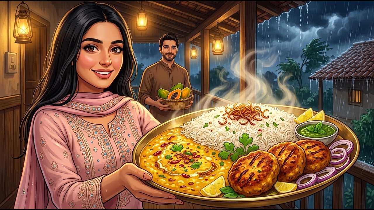 Stormy Village Life 🌧️ Cozy Monsoon Cooking | Daal Chawal & Chicken Shami Kabab | Studio Ghibli