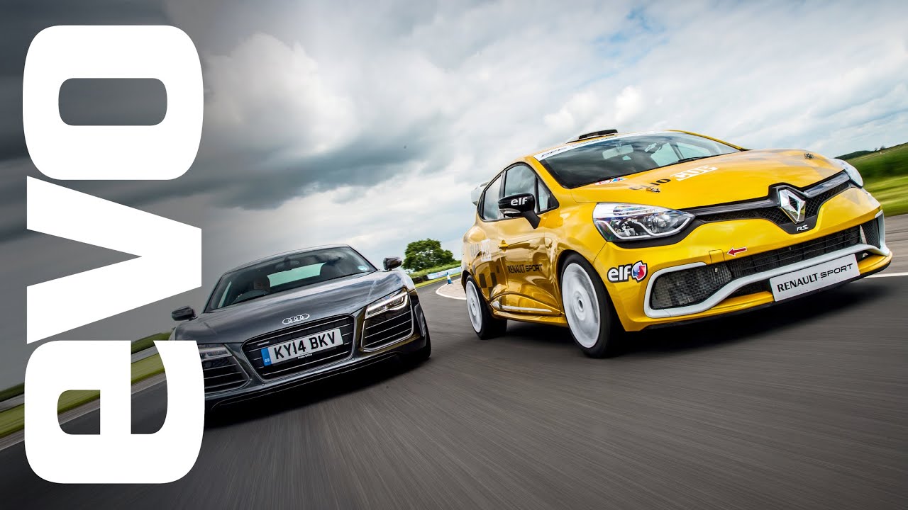 Audi R8 Plus vs Renault Clio Cup racecar | evo TRACK BATTLE