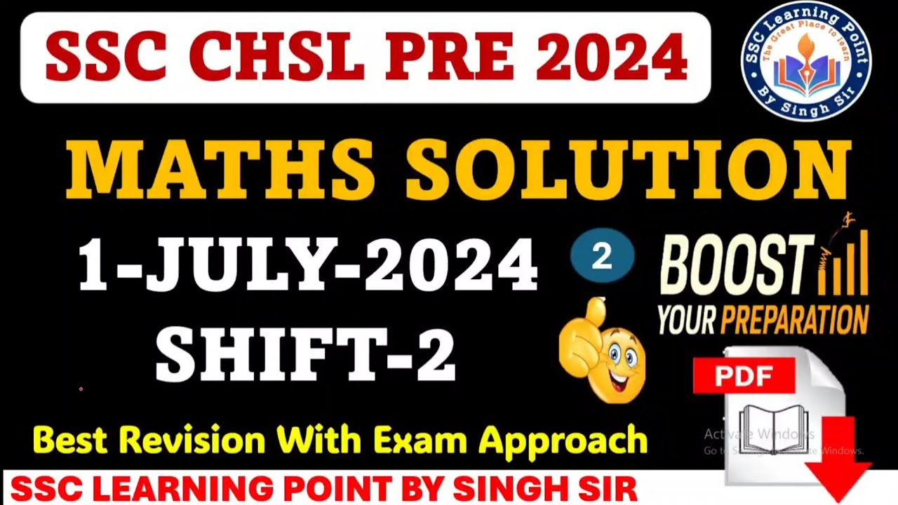 SSC CHSL PRE 2024 || CHSL(1July 2024, Shift-2) Math Solved Paper by Singh Sir || CHSL 2024 #chsl2024