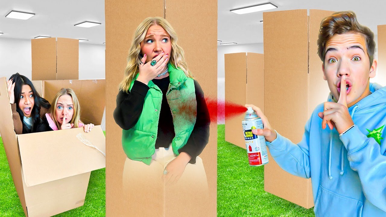 Boys vs Girls EXTREME Hide & Seek IN BOXES Challenge *don't get TACKLED*