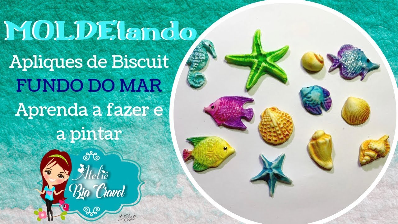 Apliques de Biscuit - Aprenda a fazer e a Pintar - Fundo do Mar - MOLDElando