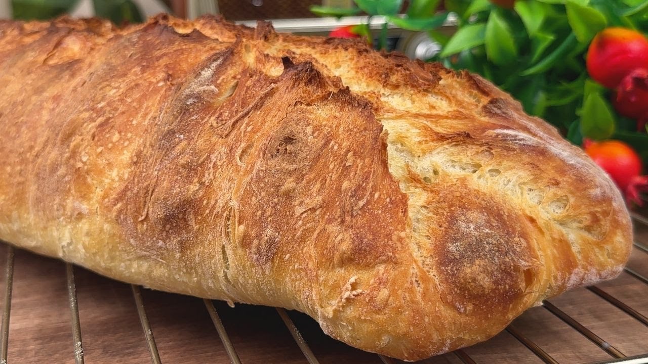 No-Knead Crispy Bread 🥖 Soft & Airy Inside | Just Mix, Fold, Bake