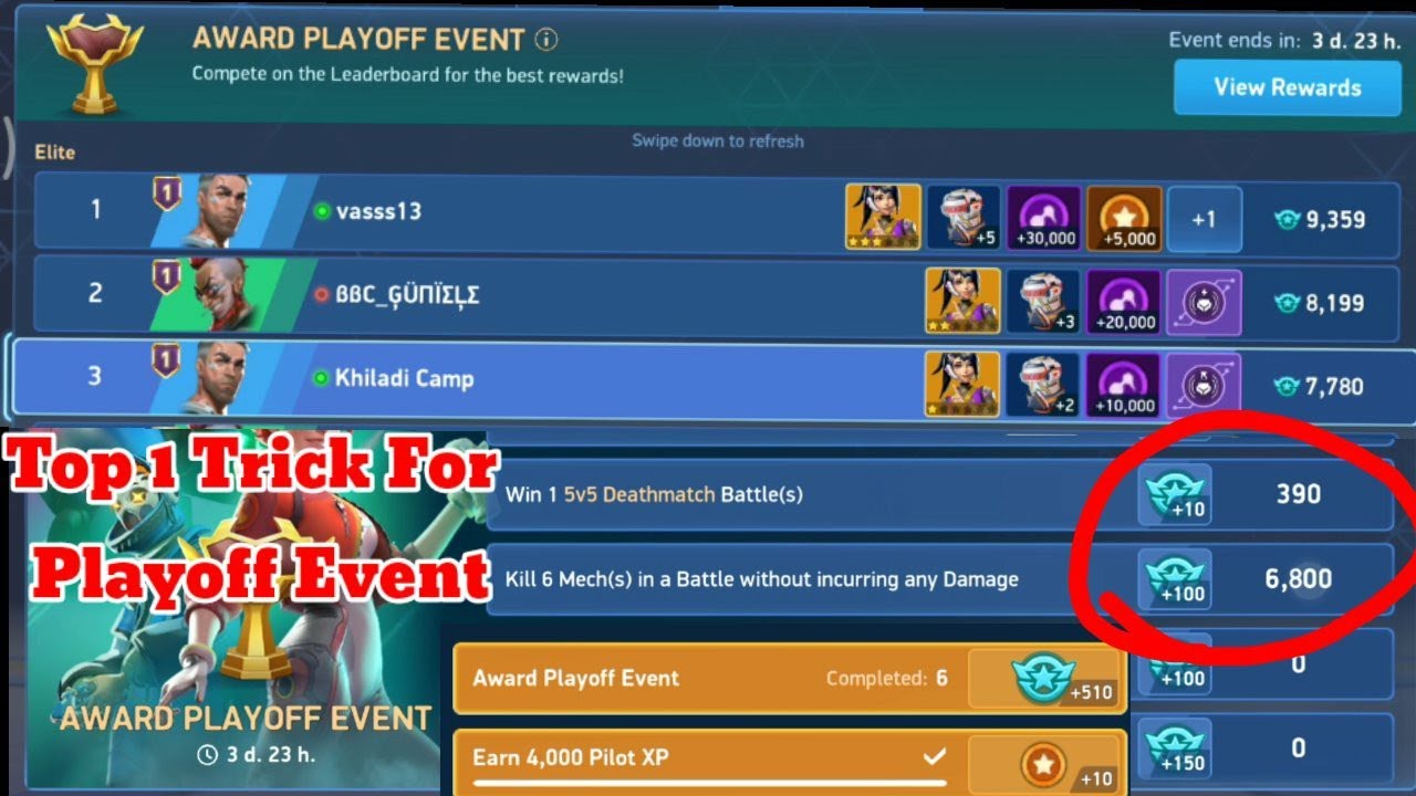 Award Play Off Event Trick 🤑 Become First 🥇 1 Battle = 500 Score 😱 Best Trick Of Mech Arena