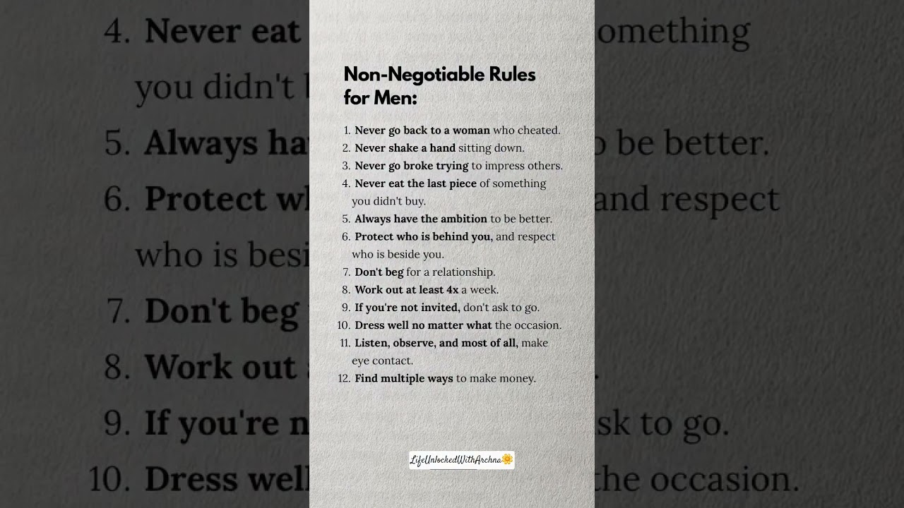🌸Non- Negotiable Rules For Men #shorts #lifeunlockedwitharchna #mentalhealth #men #rules #motivation