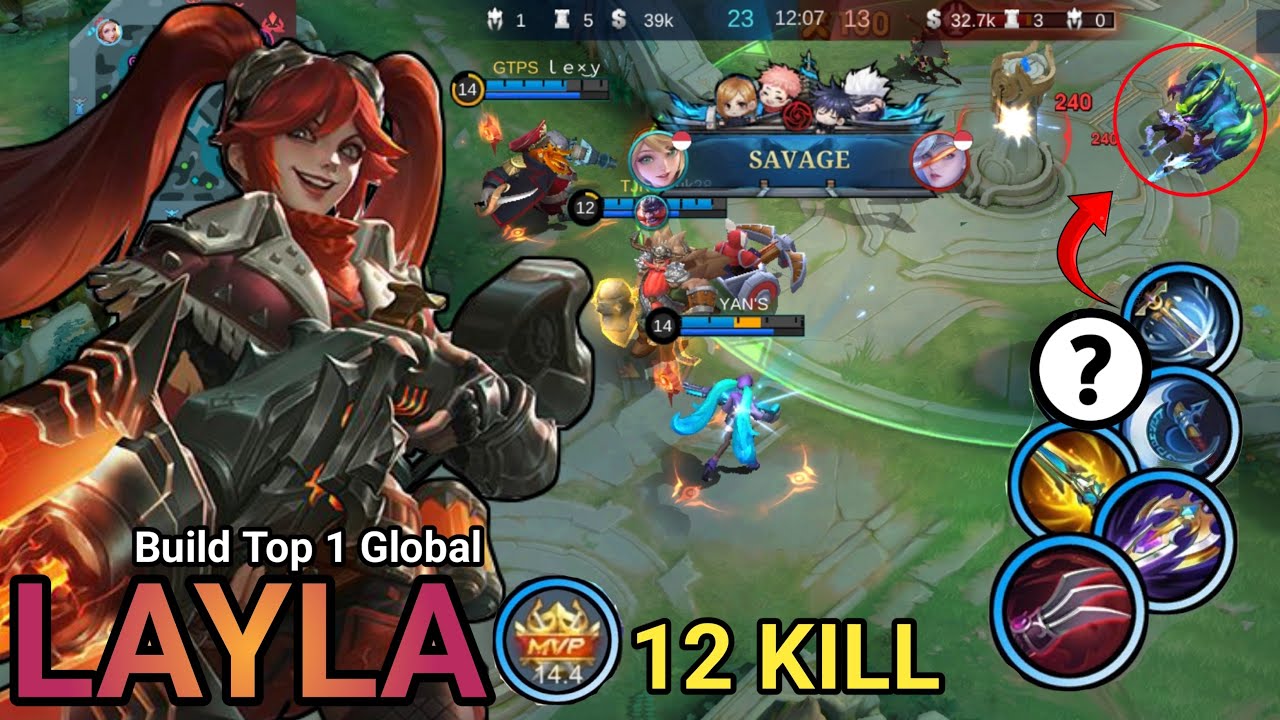 12Kills + SAVAGE!! 1 HIT Layla Late Game Full Damage Build!! - Build Top 1 Global Layla - MLBB