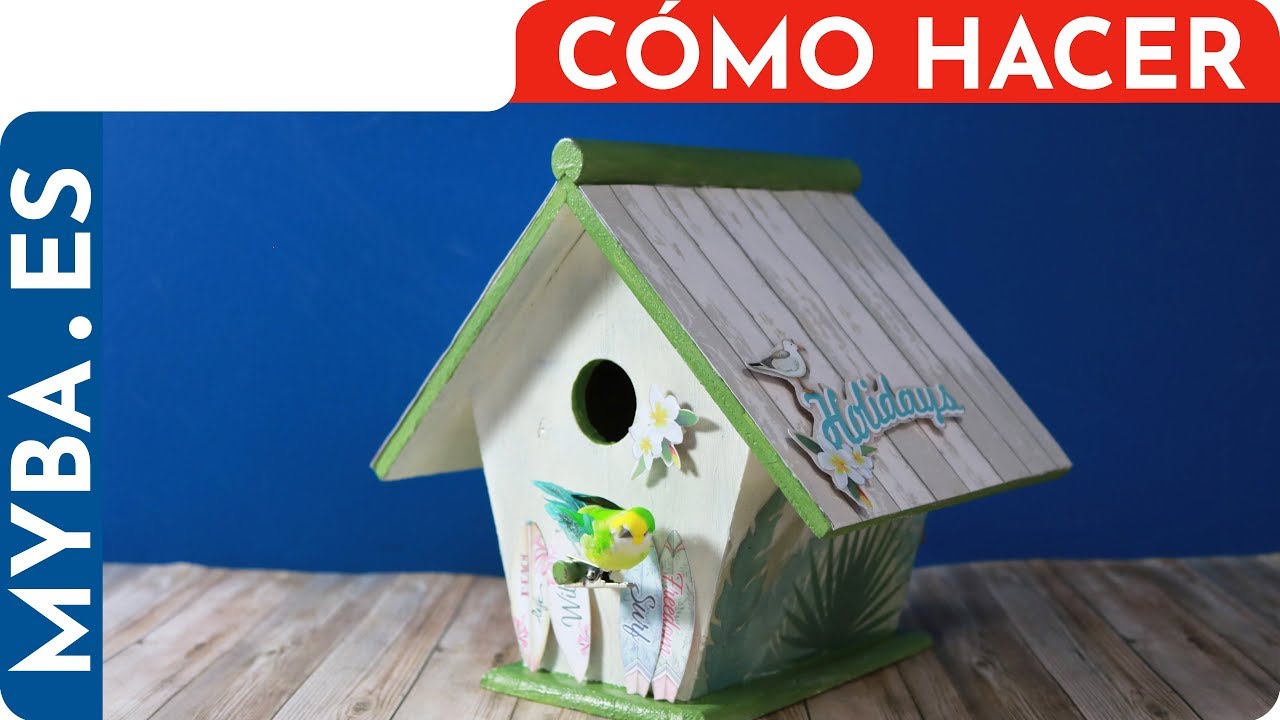 Cómo decorar una casita de pájaros con papeles y pintura chalky o a la tiza.