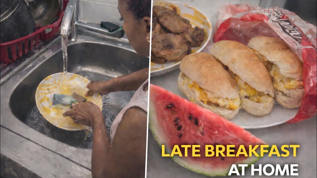Late Breakfast at Home with Egg, Cheese Bread and Watermelon #introvertlifestyle #ASMRCOOCKING