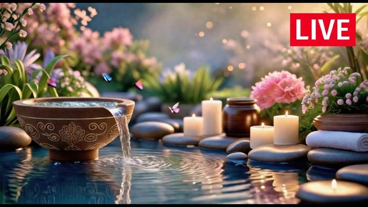 24/7 Zen Garden Music 🌸 Relaxing Water Fountains & Acoustic Guitar ✨ 8 Hours of Pure Peace ✨