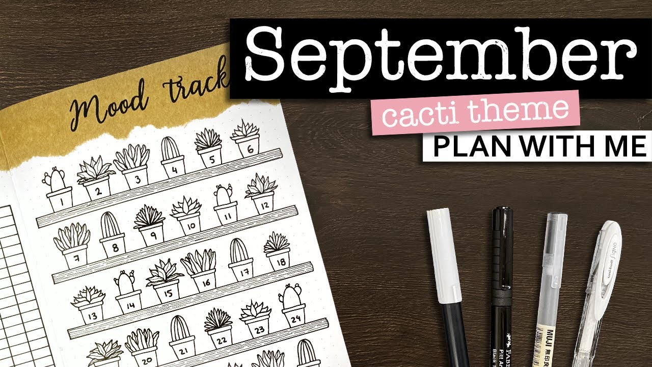 SEPTEMBER BULLET JOURNAL SETUP 💜 Monthly bullet journal plan with me 2021 | Sep cactus themed bujo