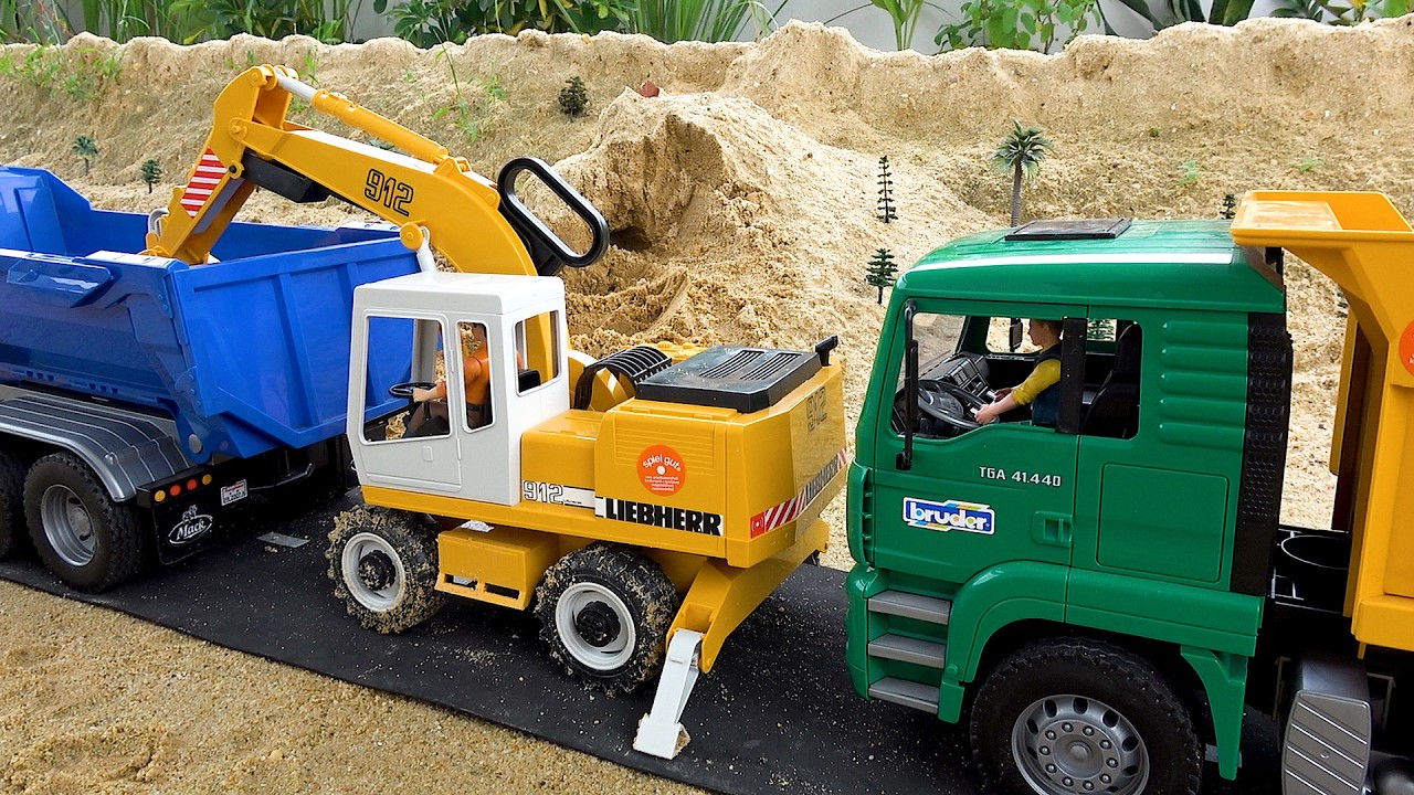 Dump trucks, excavators, cargo trucks, and fun toy vehicle stories