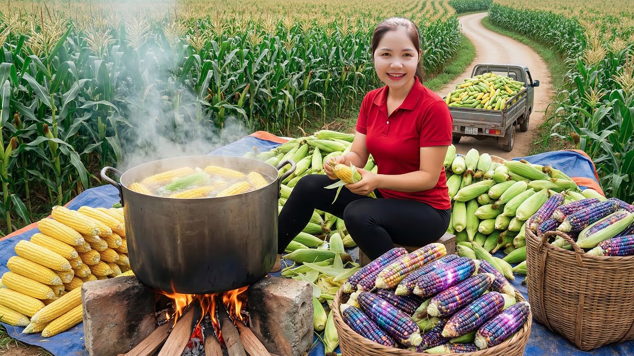 Harvesting 1000+ Sweet Corn & Boiling a Giant Pot of Corn Goes To Market Sell For Villager