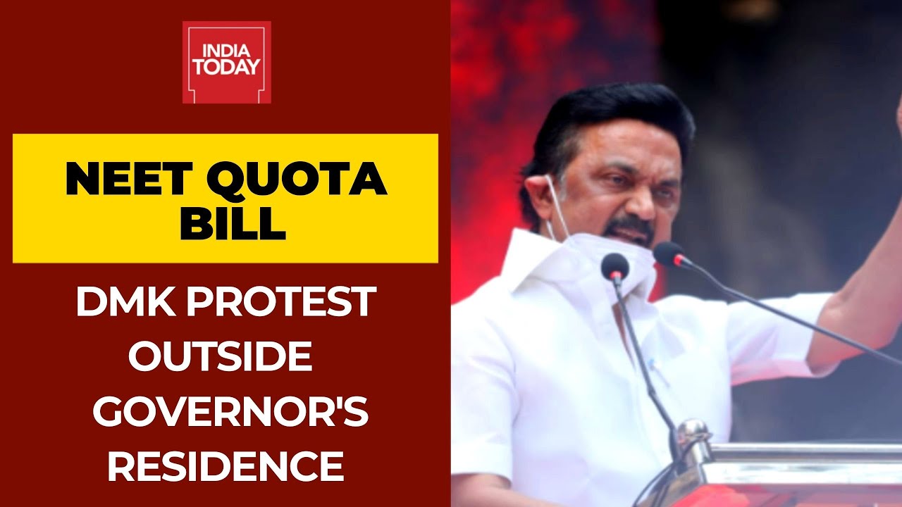 NEET Quota Bill: DMK Stages Protest Outside Raj Bhavan Demanding Governor's Approval For The Bill