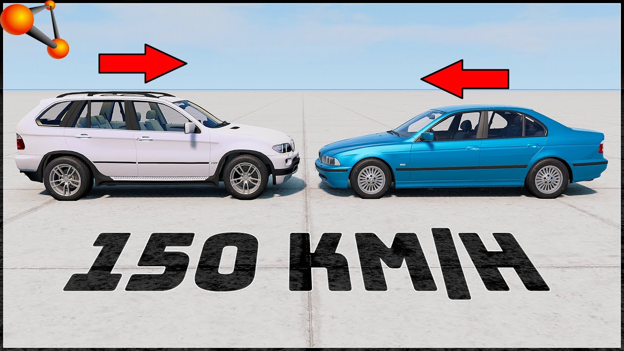 BMW X5 E53 vs BMW 545i E39! 150 Km/H CRASH TEST! - BeamNg Drive
