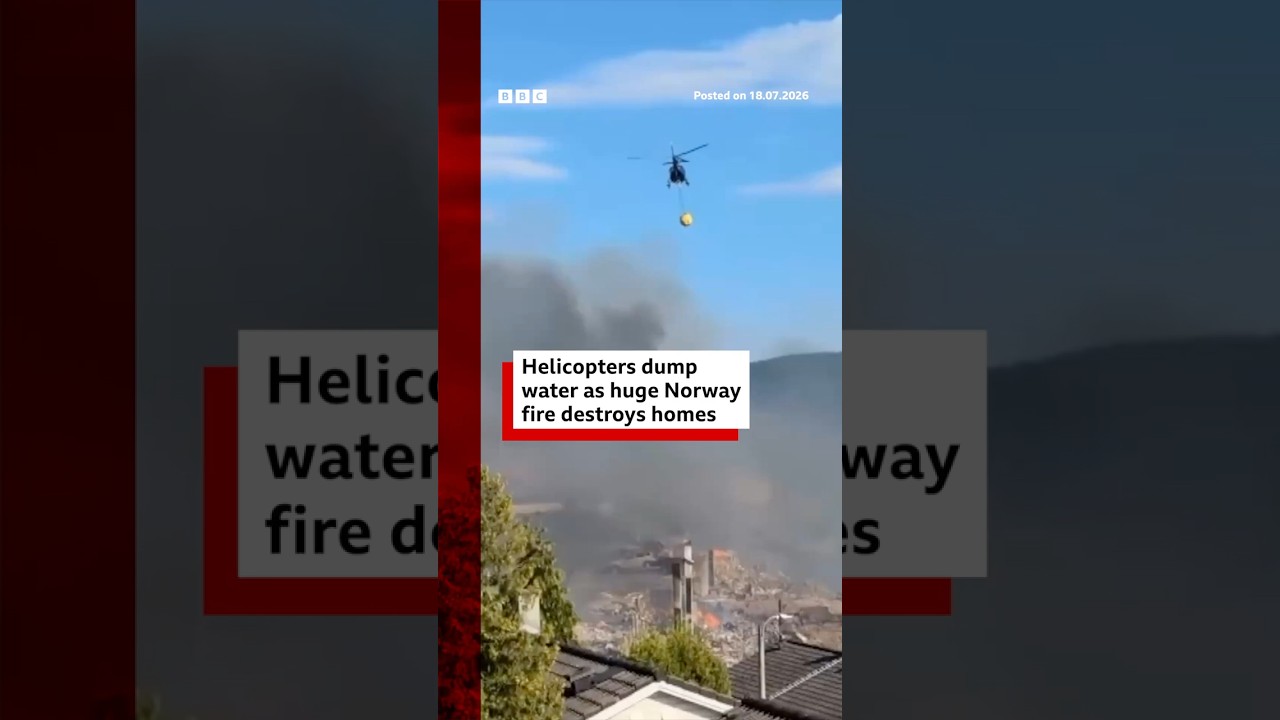 Helicopters dump water as huge Norway fire destroys homes. #Europe #BBCNews