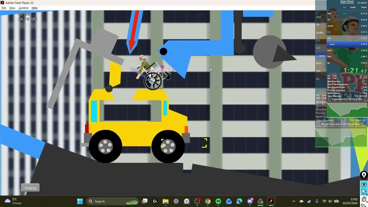 I was 0.6s from the WR - Happy Wheels Demo in 2:03.533 [PB]