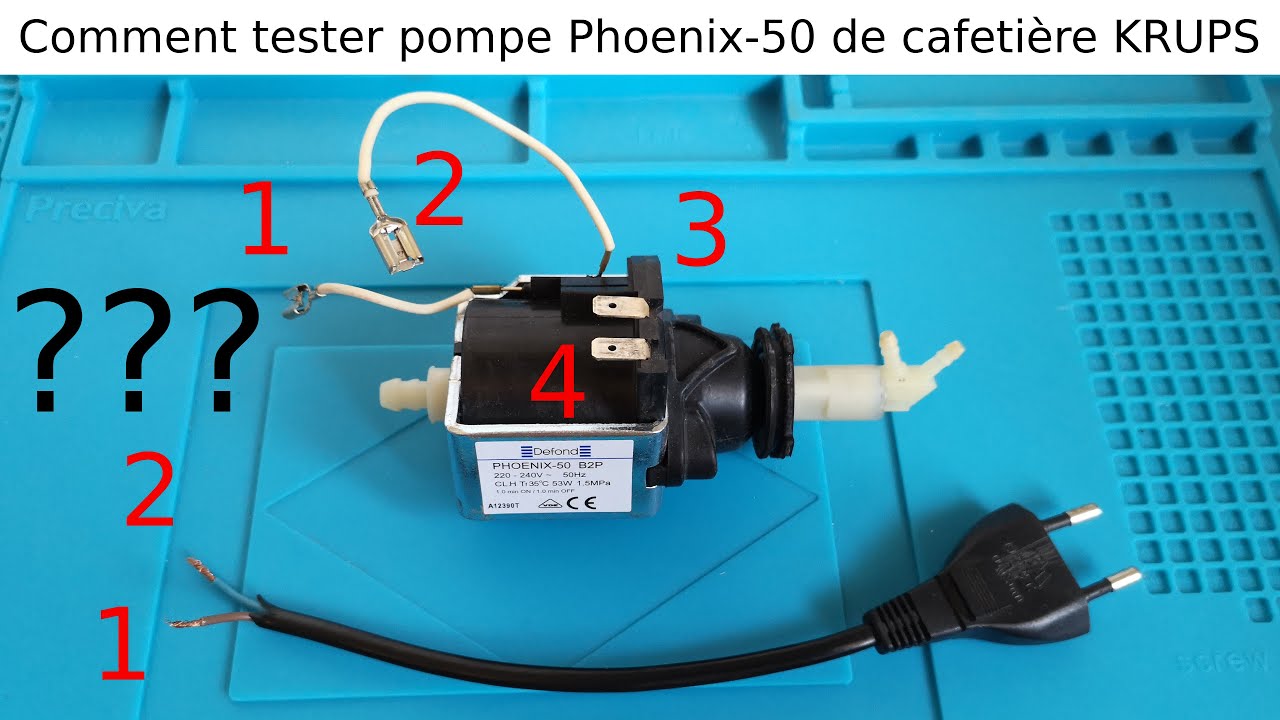 Comment brancher et tester une pompe Phoenix-50 B2P 53W 230V de Cafetière Dolce Gusto KRUPS KP220