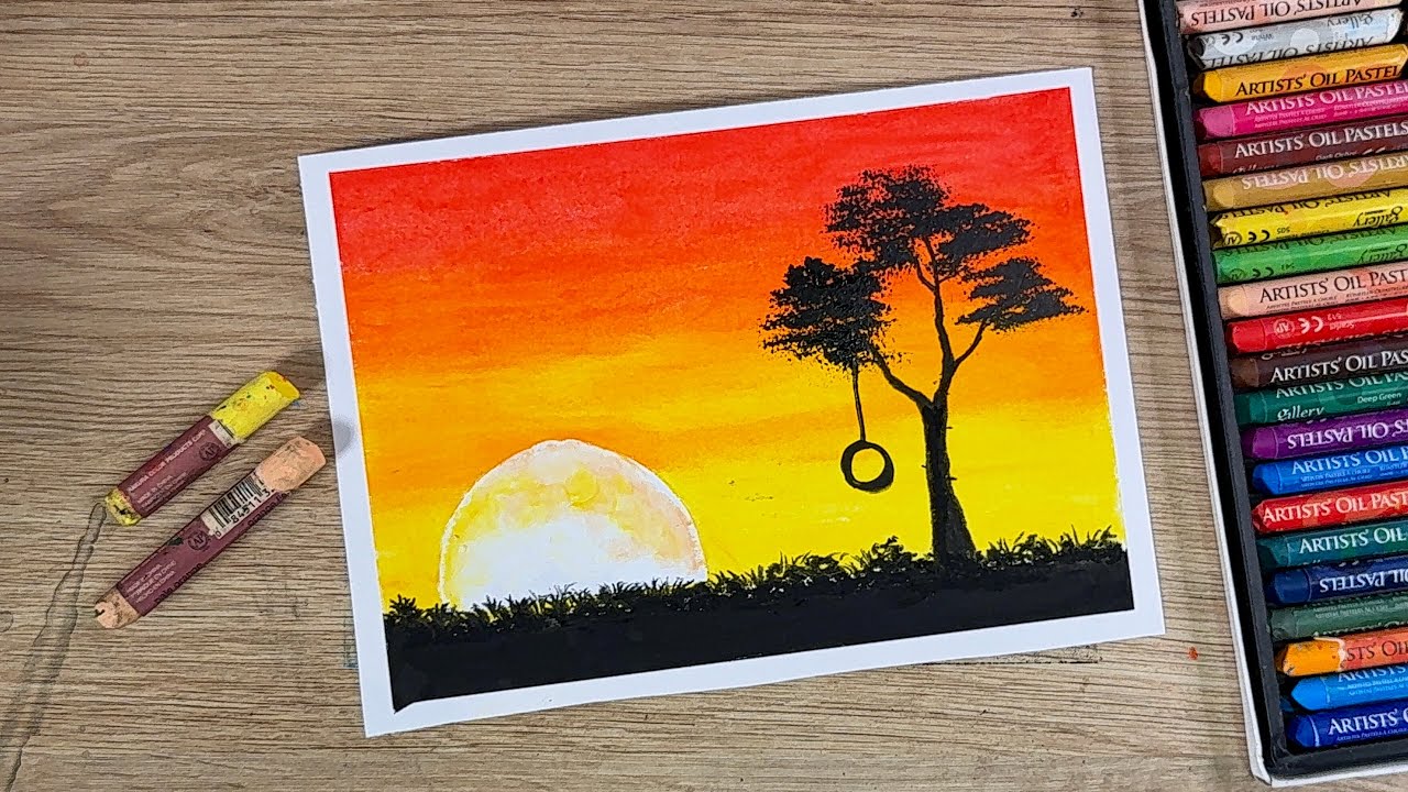 Easy Sunset Drawing for Beginners | Oil Pastels | step by step easy 