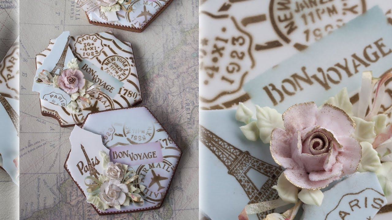 "Vintage Bon Voyage" Prettier Plaques Stenciled Cookie