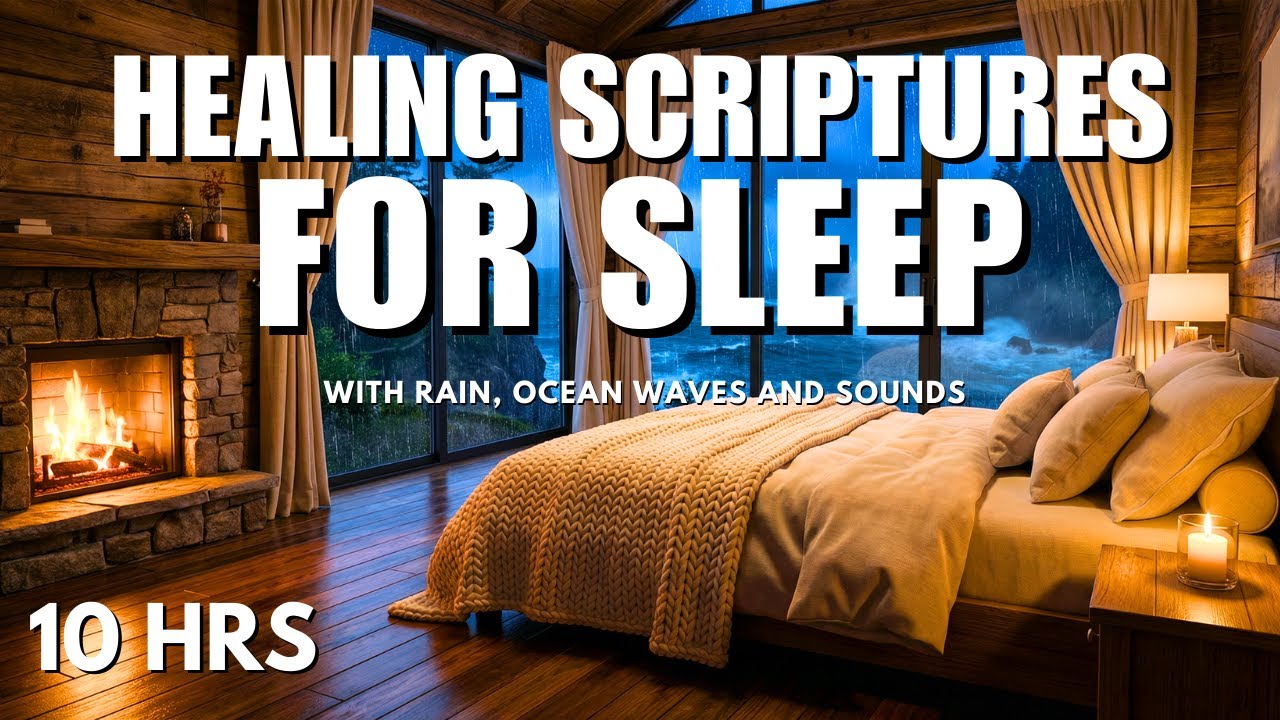 Healing Scriptures with Ocean Waves & Gentle Rain | Rest Peacefully in God’s Word All Night (10 HRS)