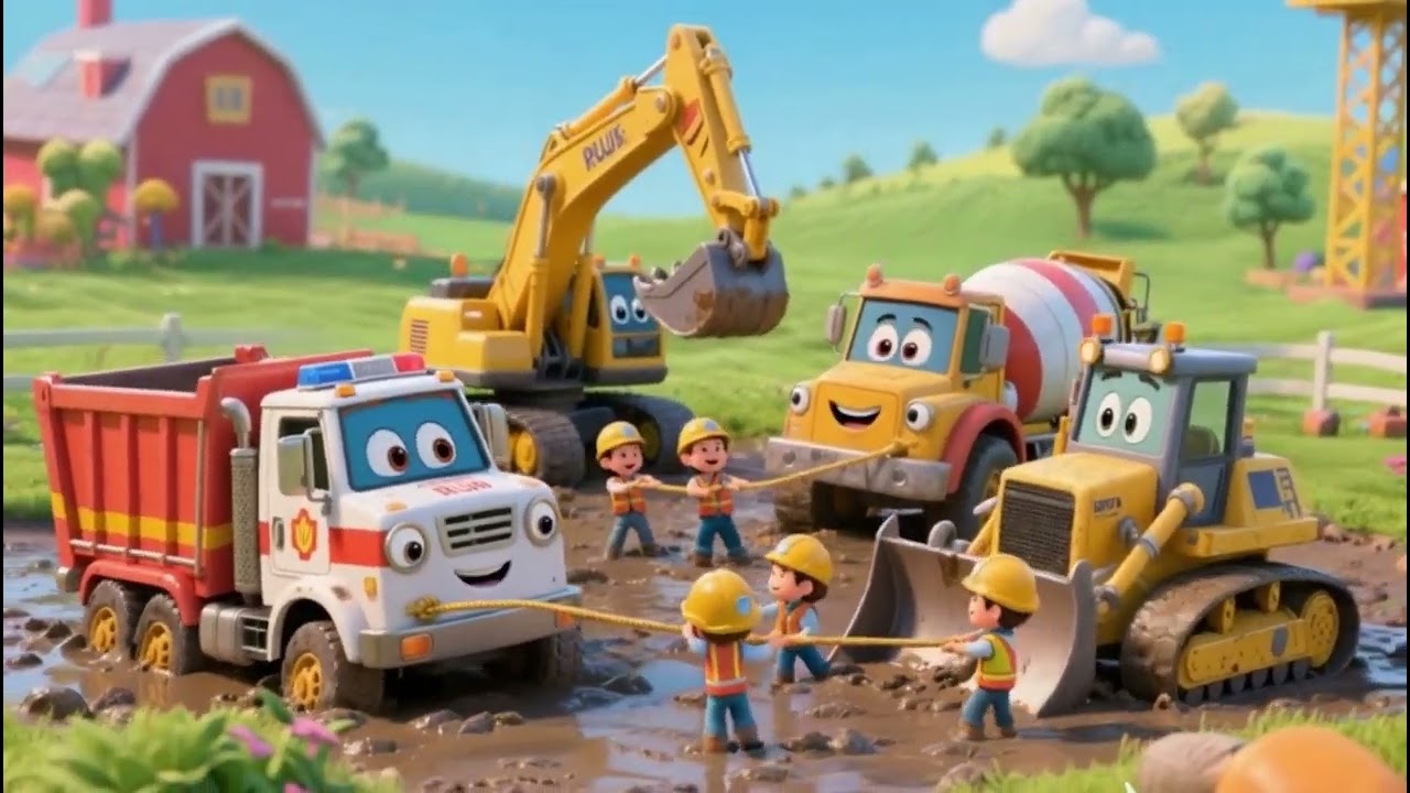 Construction Trucks to the Rescue! | Fun 3D Cartoon for Kids 🚧