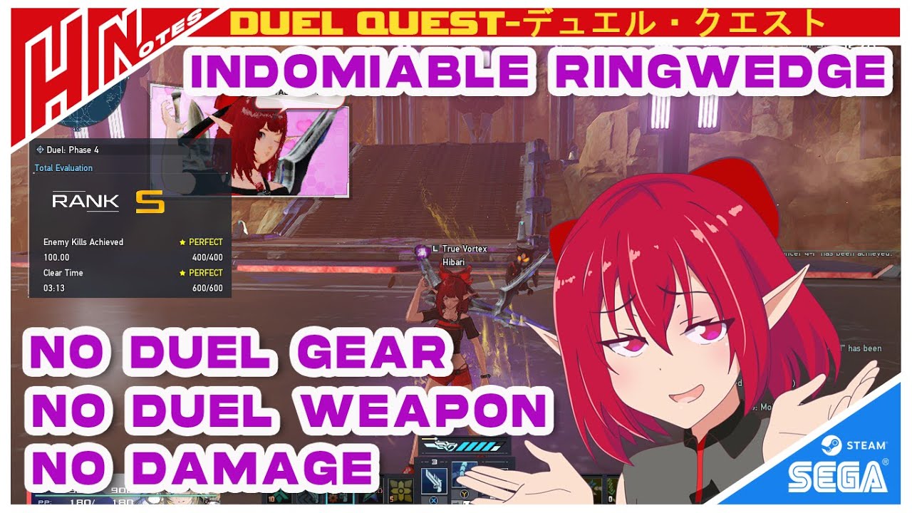 【PSO2NGS】Duel Quest Rank 4:Indomiable Ringwedge First Run Rank S (No Gear,No Damage)