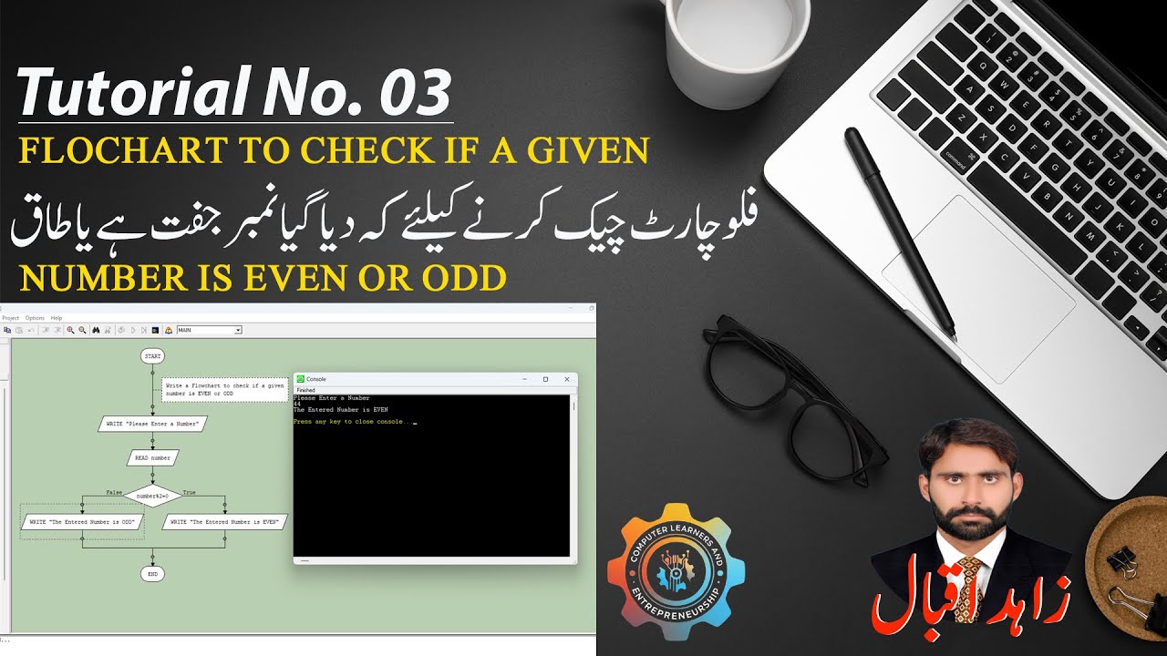 Problem: How to Write a flowchart to check if a given number is even or odd in LARP | Urdu/Hindi