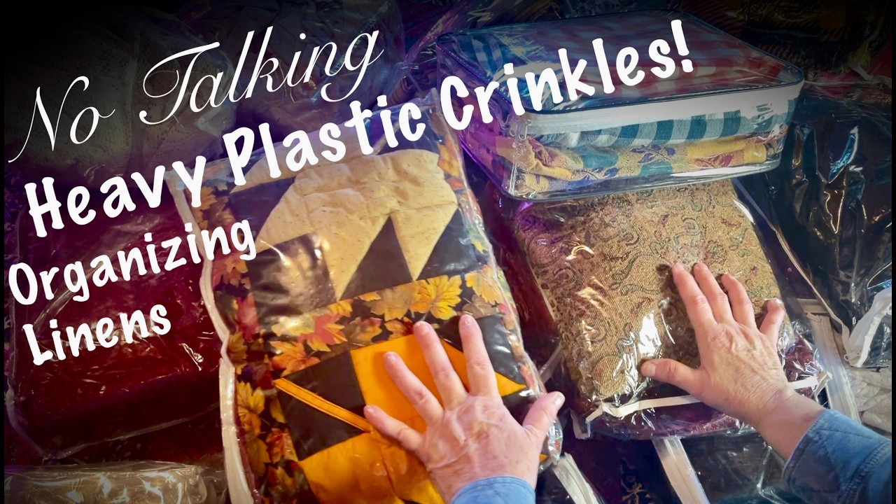 ASMR Heavy Plastic Crinkles! (No talking version) Organizing and Storing Linens! looped 1X