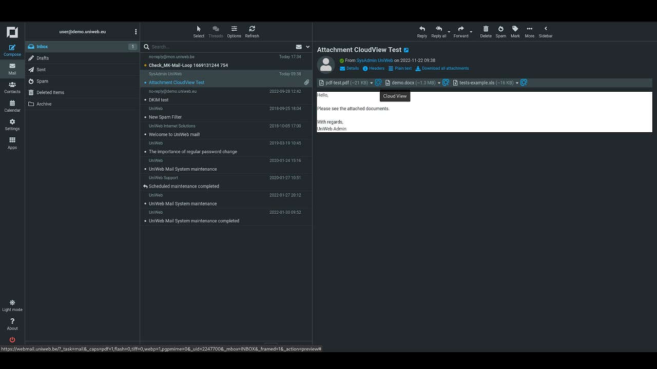 [Webmail] Usage of Cloud View RoundCube Plugin
