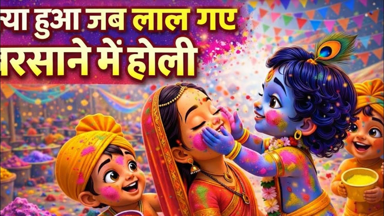 ठाकुर जी और किशोरी जी की पहली होली @BhaktiPath #indreshji #radhakrishna #animation #holispecial 