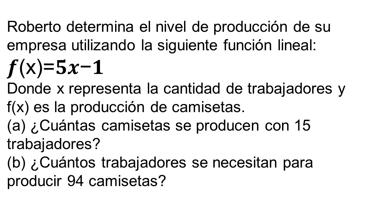 ÁLGEBRA | Problema resuelto sobre función lineal aplicado a la producción