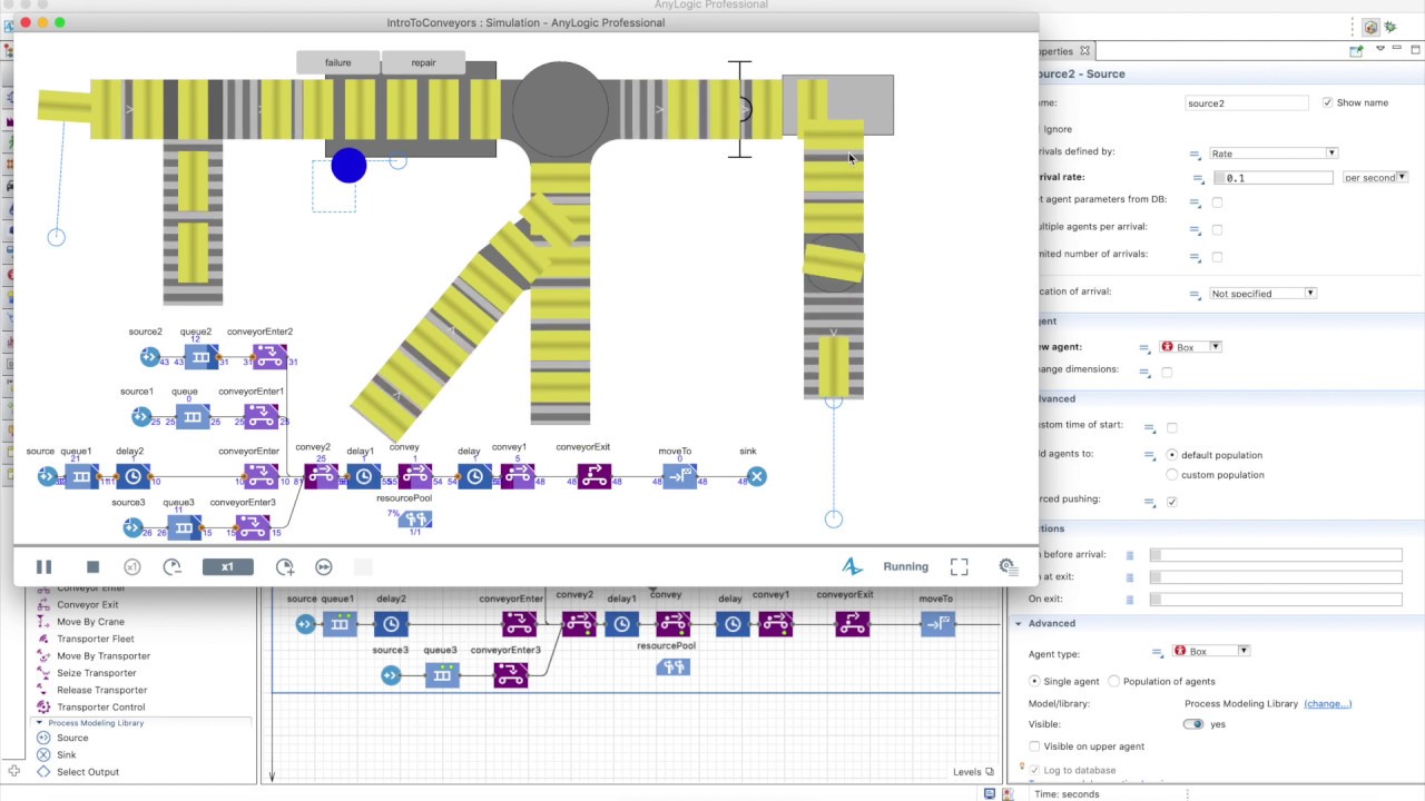 Conveyor Transitions - Material Handling Library - AnyLogic