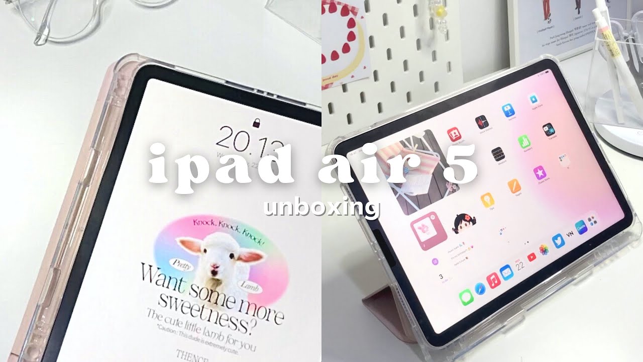iPad air 5 pink unboxing + accessories & setup (aesthetic) ♡