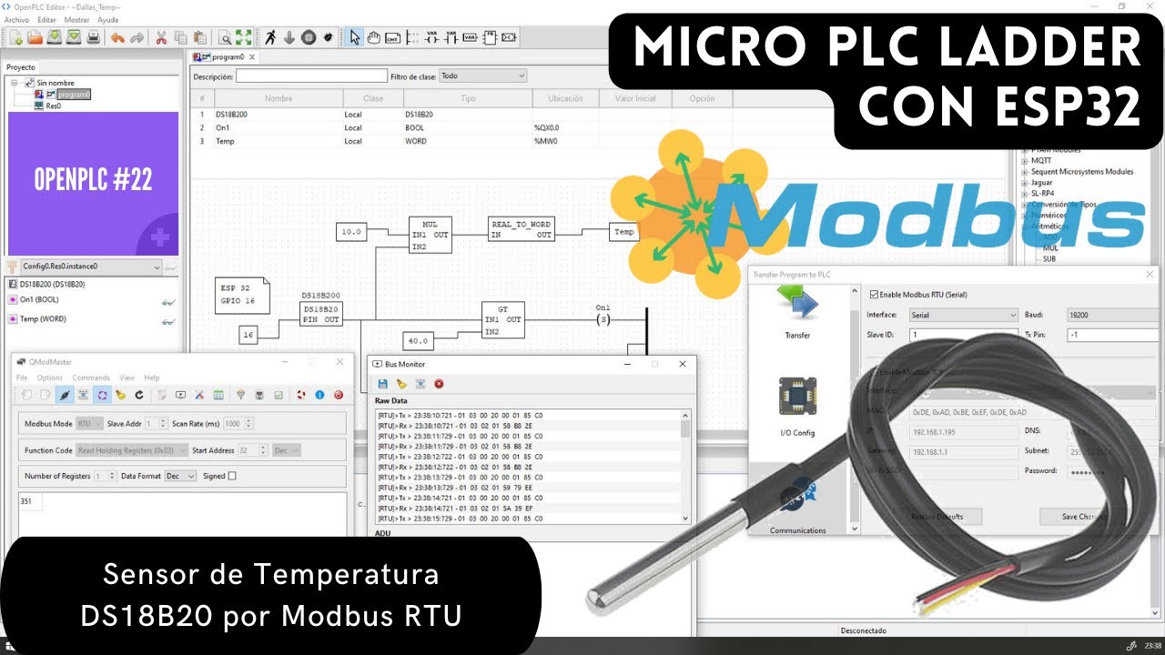 ⚡ OpenPLC Cap_22 Modbus RTU Sensor de temperatura DS18B20 y manejo de Memoria %MW, %MD y %ML OpenPLC