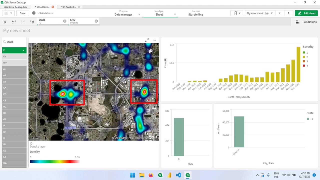 Learn Qlik Sense - How to create Maps - Area, Points and Density Layer (heatmap)