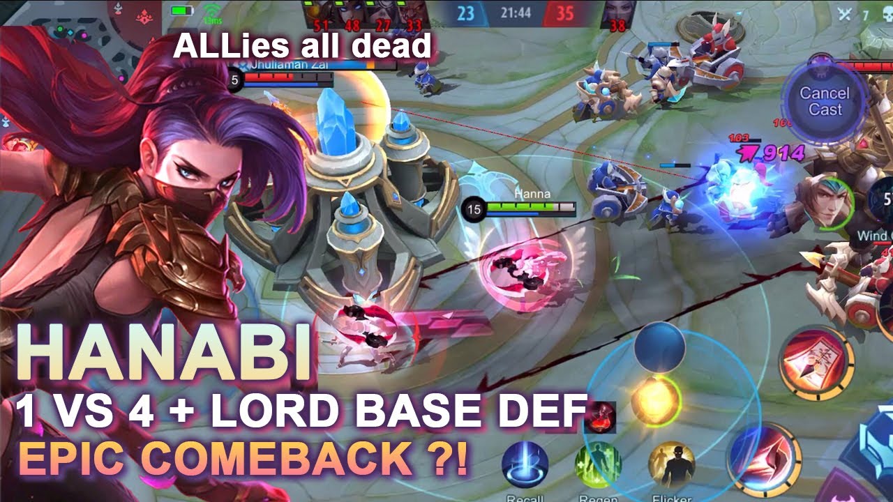 Allies All Dead ! Hanabi 1 vs 4 + Lord Base Def ! EPIC COMEBACK ?! MLBB - SOLO RANK -