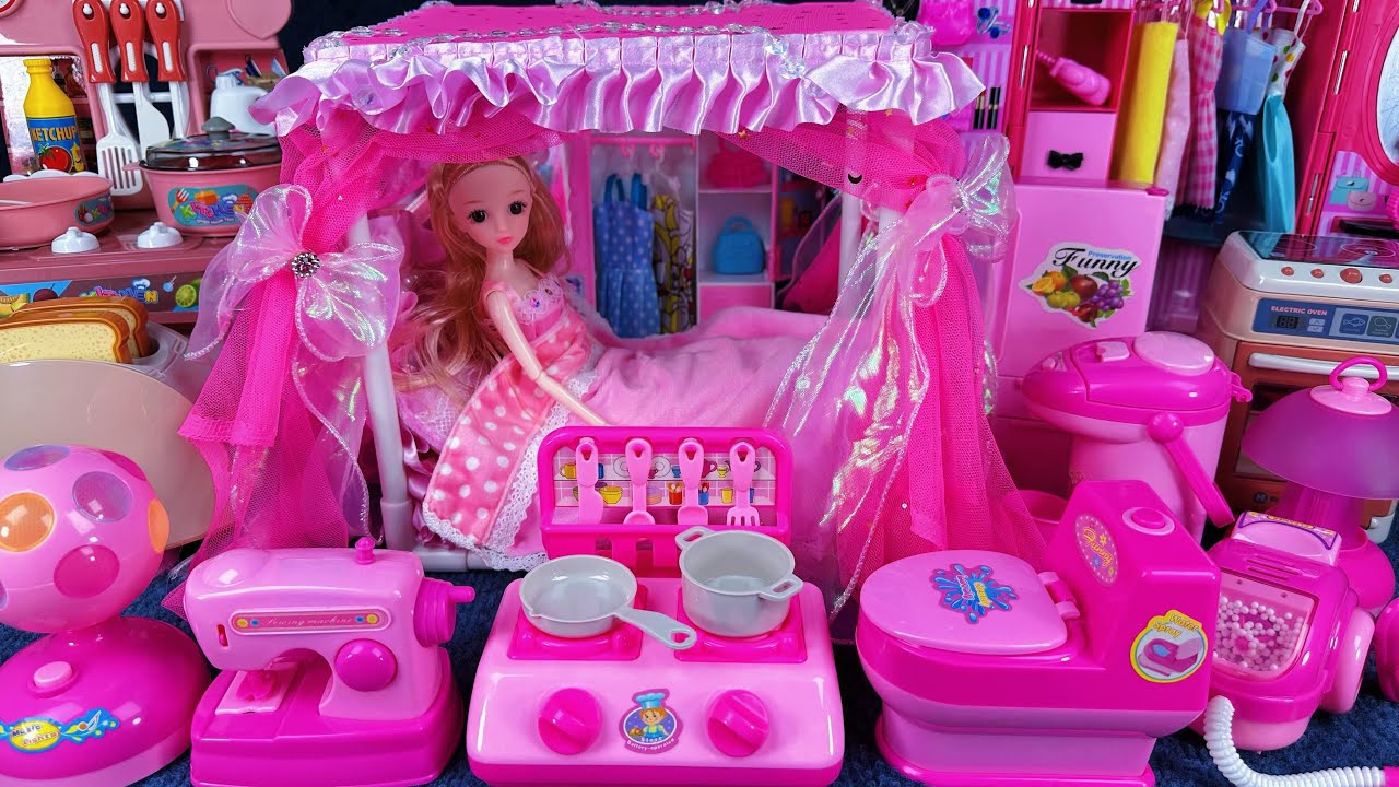 12 Minutes Satisfying with Unboxing Barbie Fancy Bedroom & Kitchen Toys Set Review | ASMR
