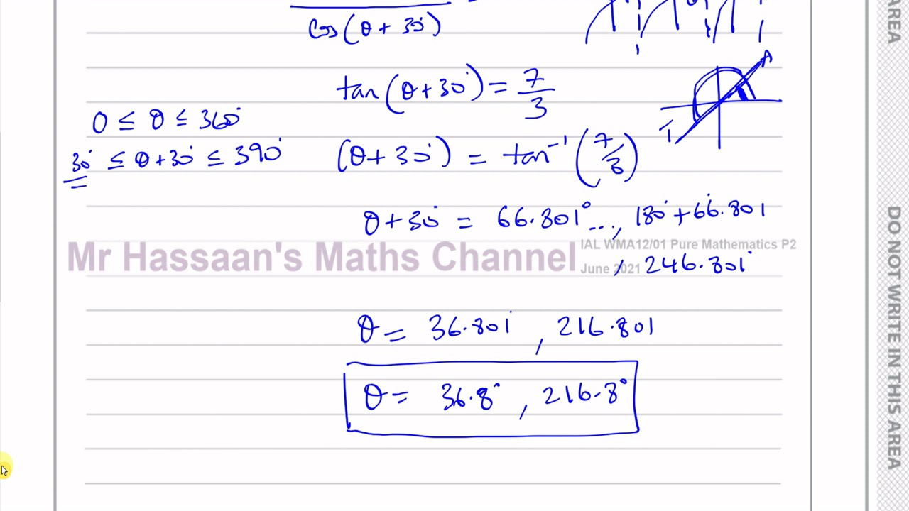 WMA12/01 IAL (Edexcel) P2 June 2021 Q8 Trigonometric Identities & Equations