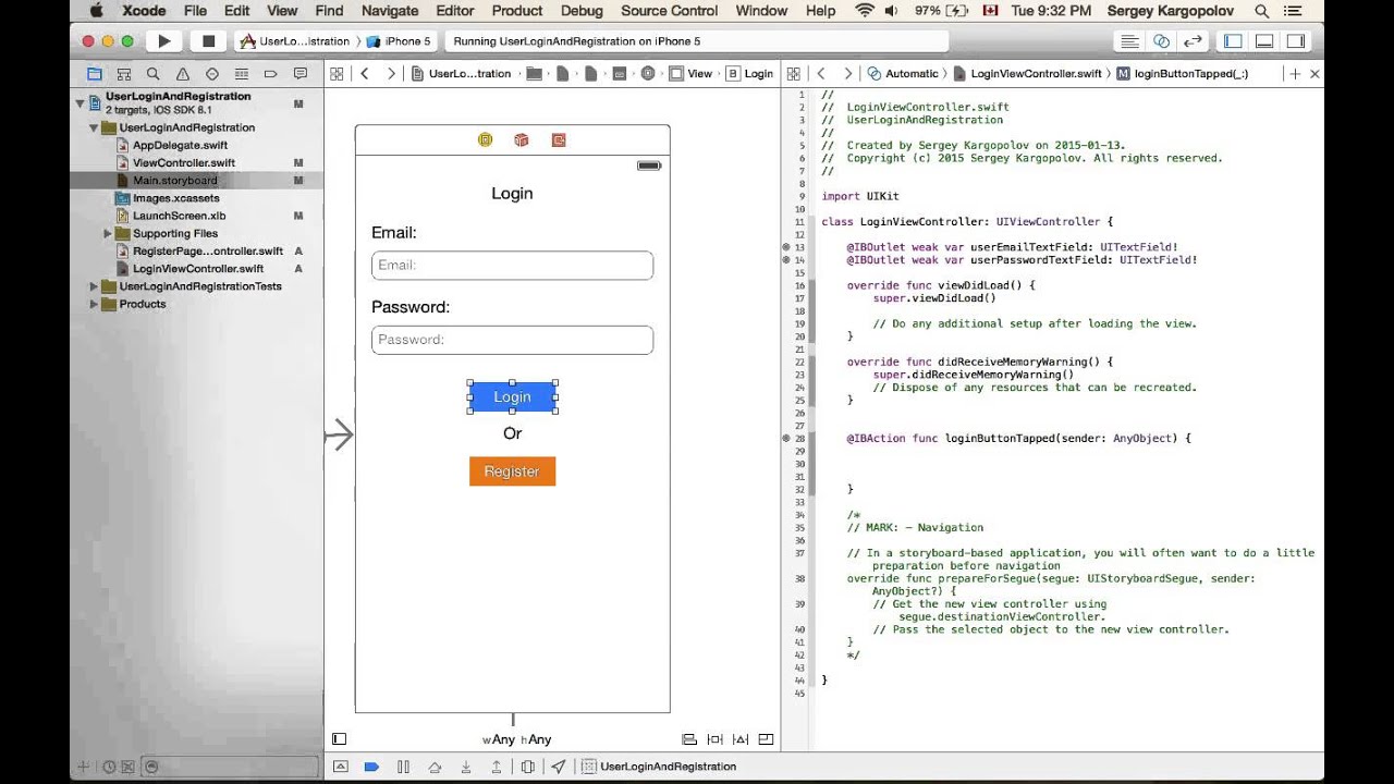 User login and Register/Sign up example using Swift on iOS. Video #2