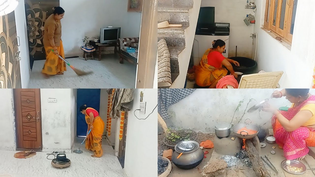 हर🌄 सुबह होती है घर 🏠की कमरतोड़ साफ सफाई 💁जाती ठंड🥶 में बना गाजर का हलवा😋