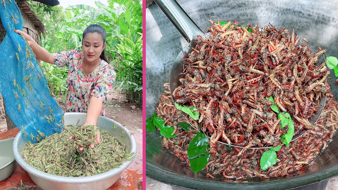 Delicious grasshopper cooking with country style - Cooking with Sreypov