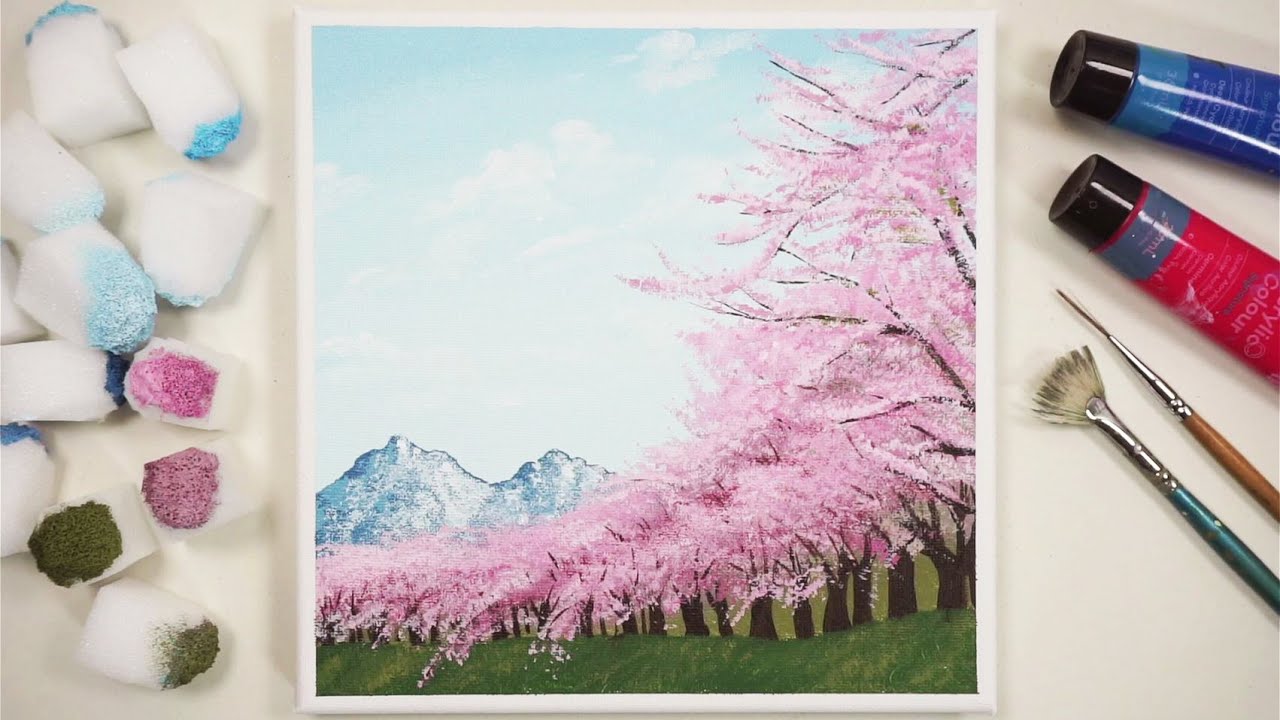 벚꽃길 / 스펀지로 벚꽃 그림 그리기 / 아크릴페인팅