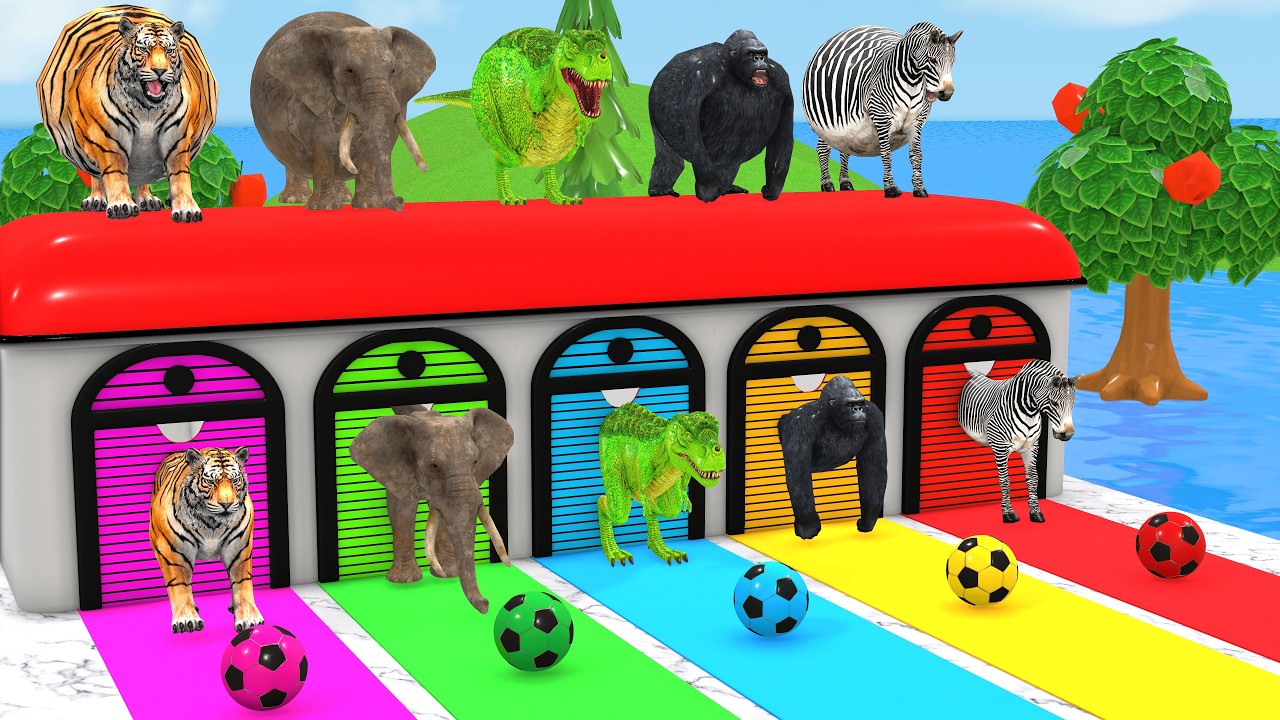 Long Slide Game with Tigers Lion Gorilla Cow Hippopotamus 3d Animal Game Funny 3d Animals