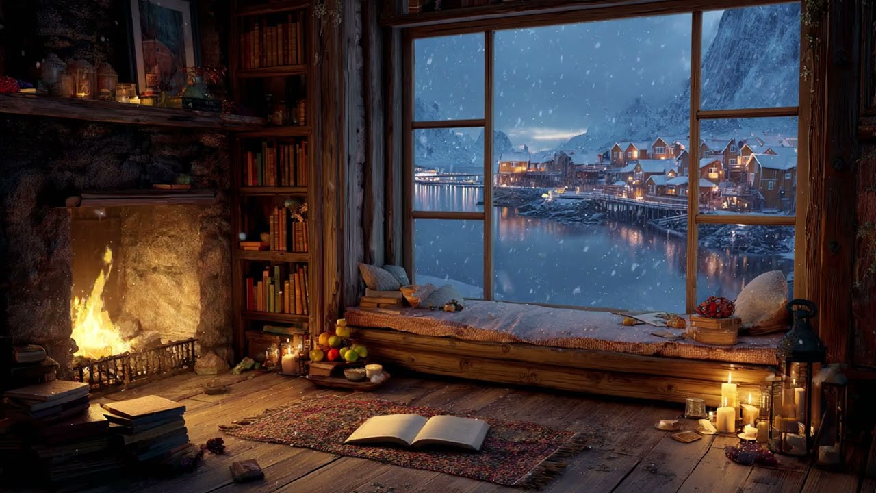 A Window Seat for an Unmoving Night | Firelight, Snow, and a City Reflected in Silence