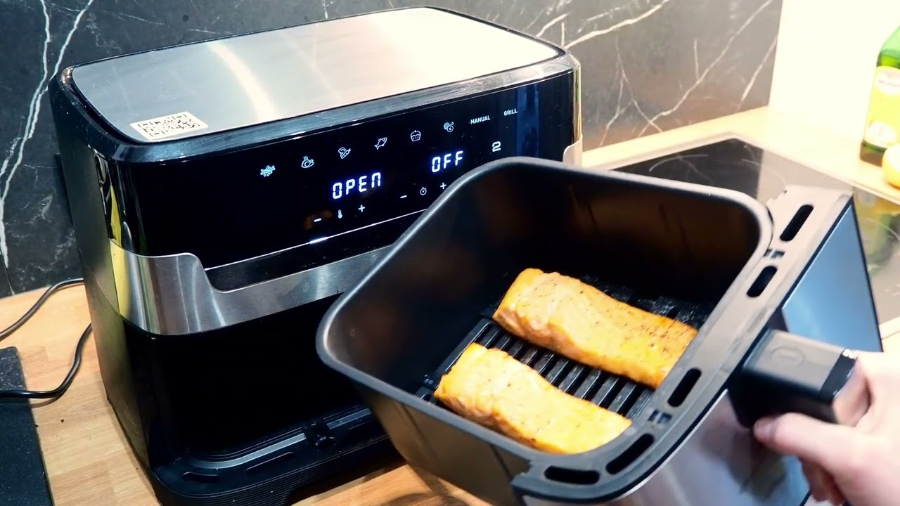 Ryba z frytkownicy beztłuszczowej Tefal Dual Easy Fry&Grill EY905D