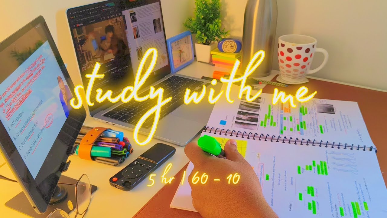 Study with me 📖 Pomodoro! rain sounds, 60-min study, 10-min break, no music
