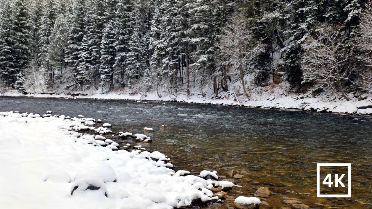 4K Peaceful Winter River | Winter Nature Ambience | Relaxing River Sounds for Sleep & Meditation